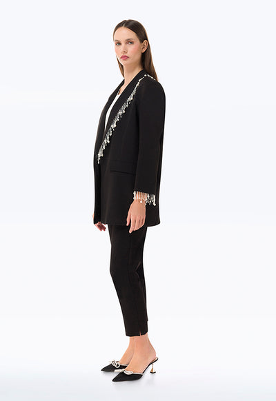Pearl Embellished Blazer With Flap Pockets