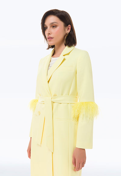 Feather Sleeve Long Solid Coat