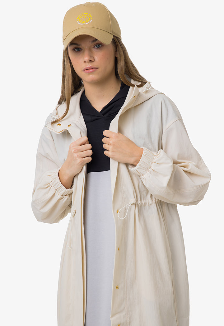 Drawstring Waist Solid Long Outer Jacket