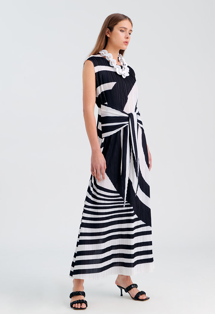 Electric Pleated Dress with Self Tie