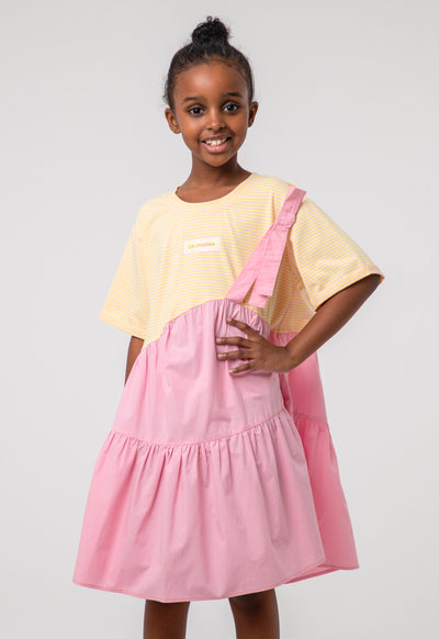 Tier Contrasting Stripe Girls Dress