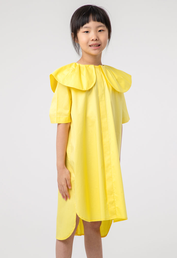 Solid Pleated Baby Collar High-Low Dress