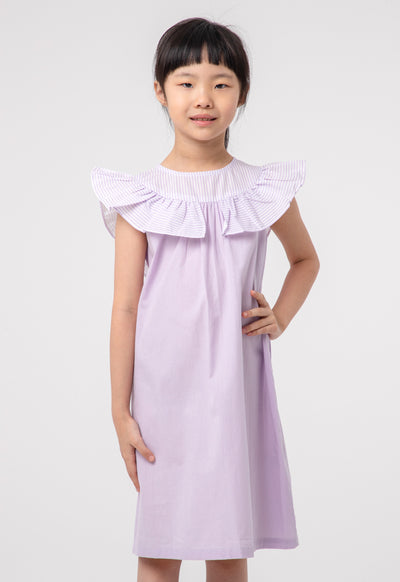 Stripes Ruffle Overlay Girls Dress