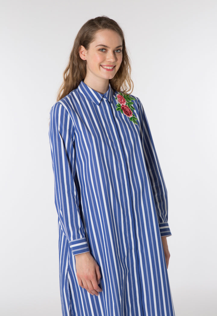 Indigo Striped Midi Shirt Dress