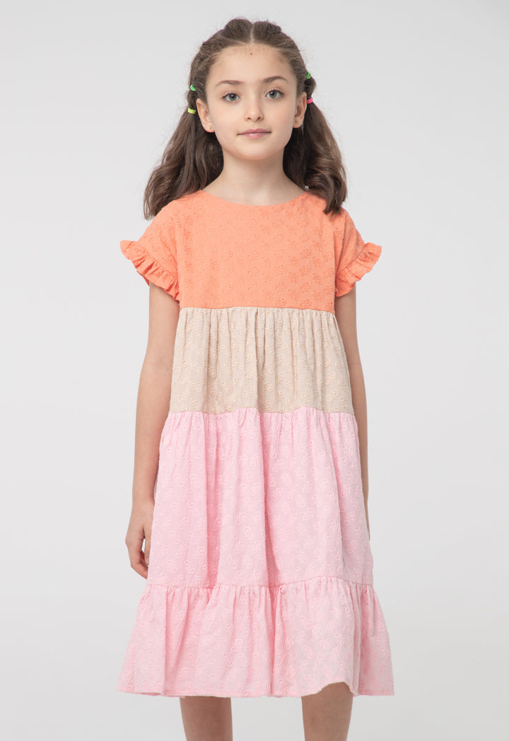 Ruffle Frill Trim Colorblock Tiered Dress