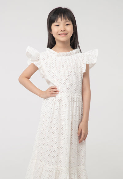 Schiffli Butterfly Frill Trim Eyelet Dress