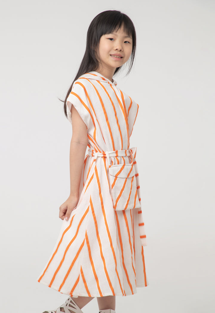 Belted Stripes Hoodie Sleeveless Dress