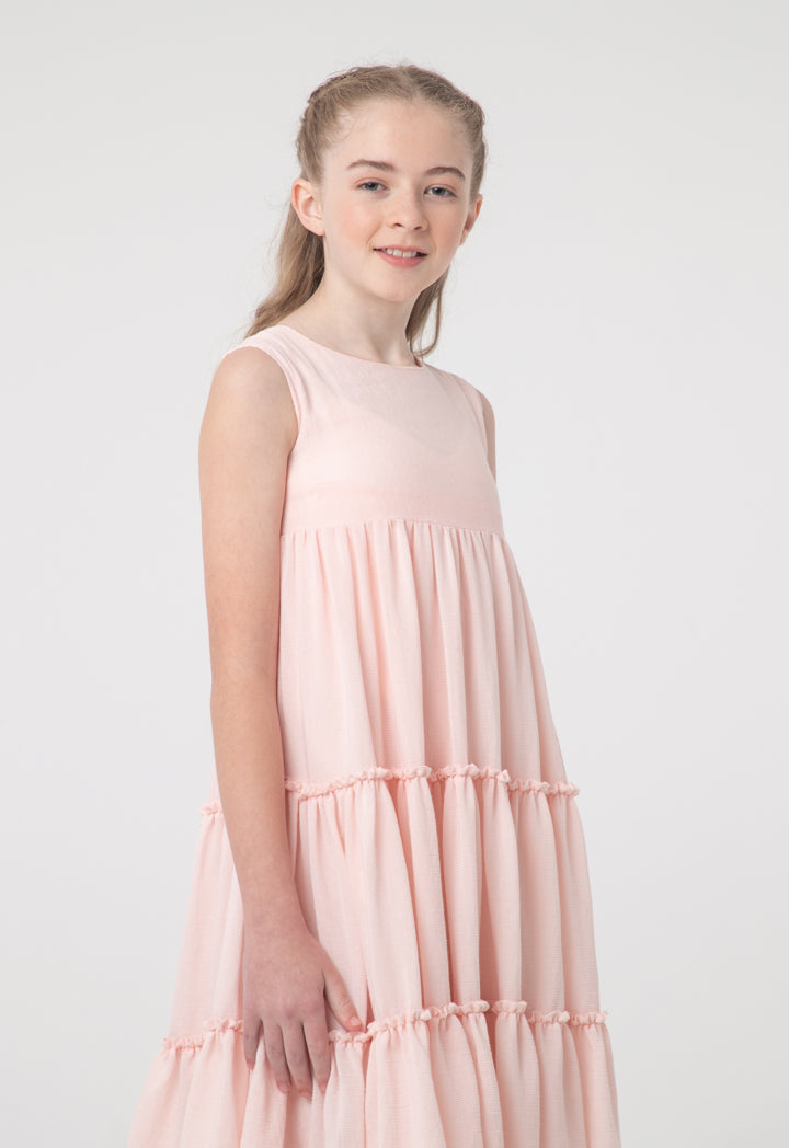 Solid Sleeveless Frill Tiered Flare Dress