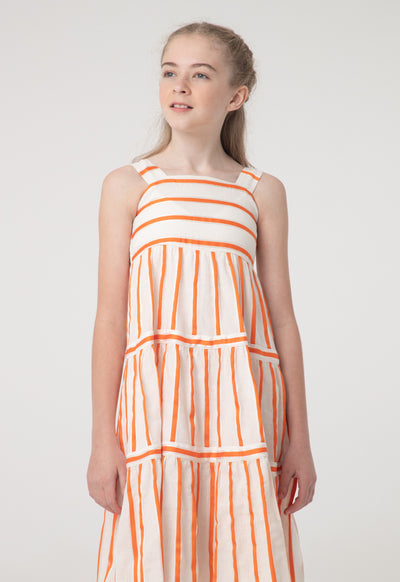 Dobby Striped Long Tier Sleeveless Dress