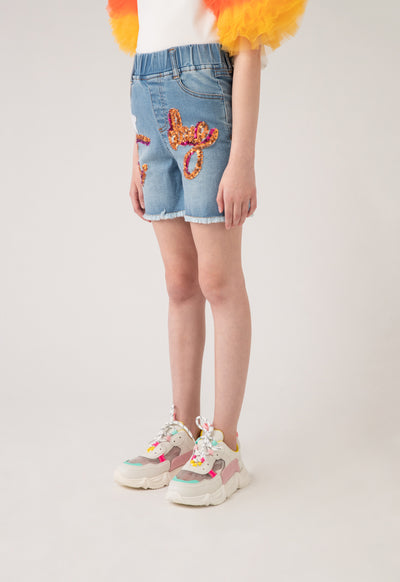 Embroidered Denim Shorts