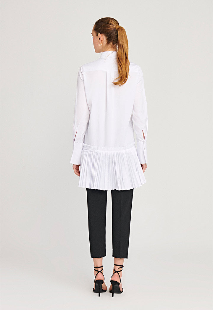 Allover Pleated Long Solid Shirt