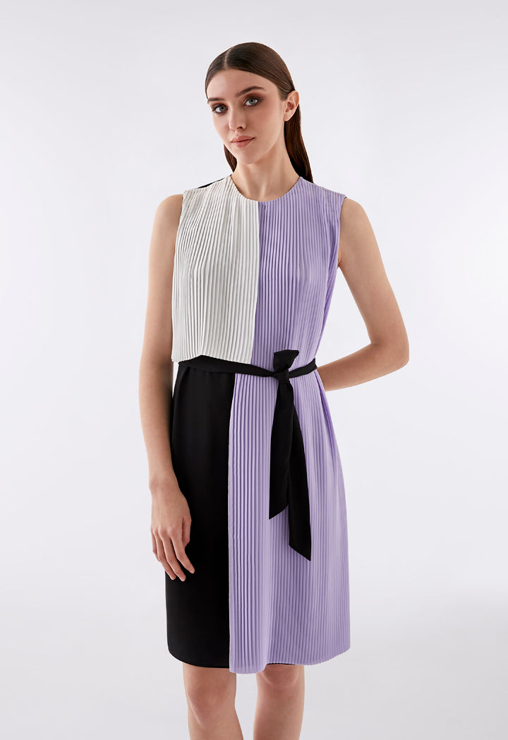 Colorblock Pleats Overlay Dress
