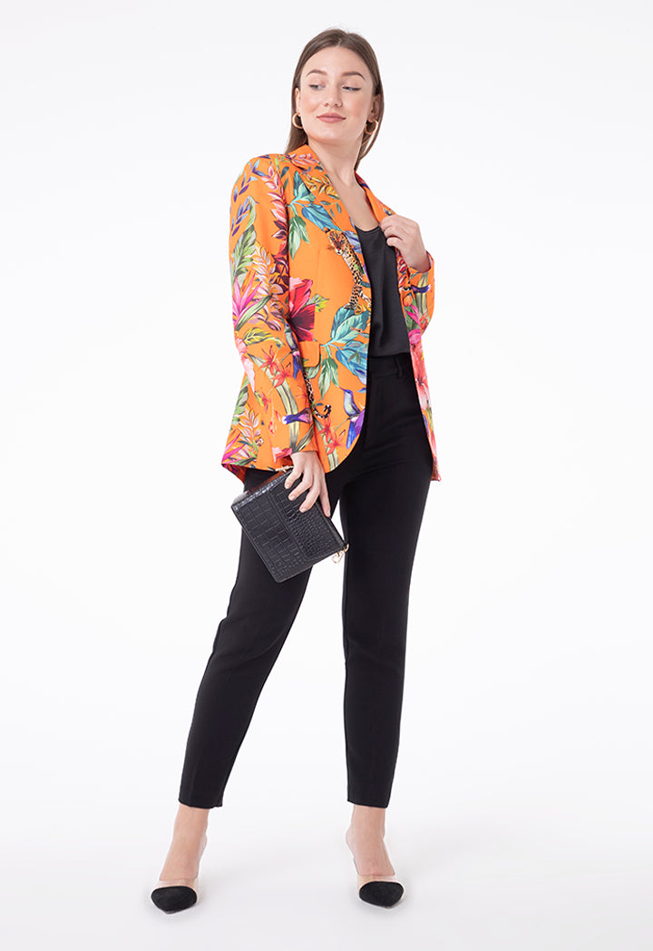 Notched Lapel Mixed Print Outerwear