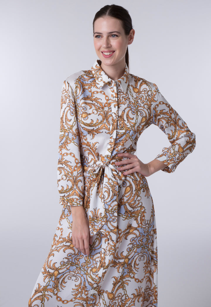 baroque print shirt dress Versace Printed Silk Twill Mini Shirt Dress, Female, Black+print, 40