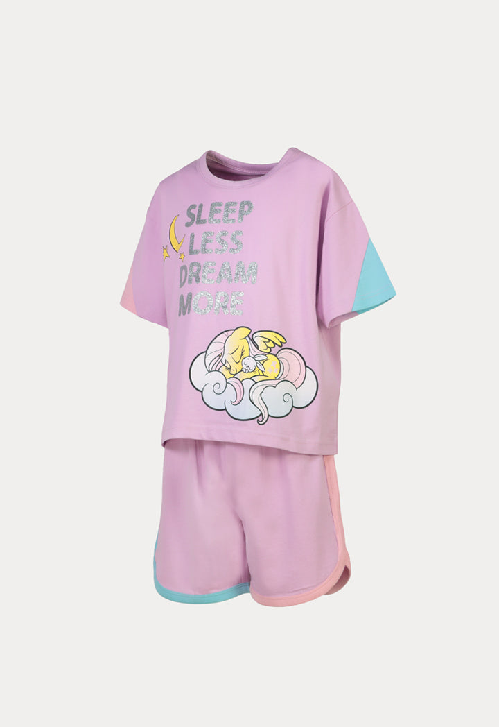My Little Pony Glittery Rubber Print Tops And Bottoms Pajama Set