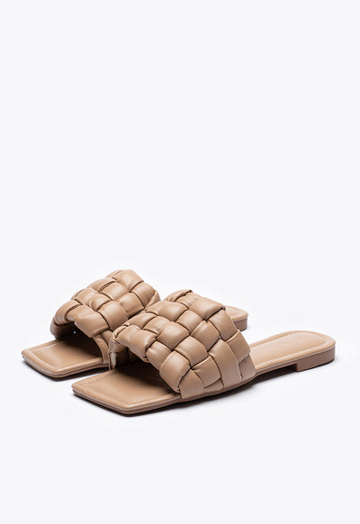 Quilt Braided Flat Slide Sandals