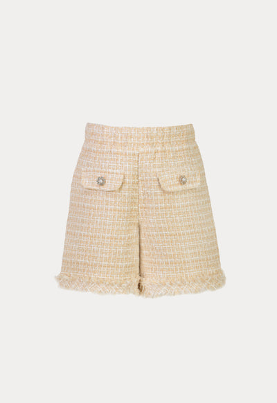 Faux Pocket Tweed Lurex Frayed Shorts