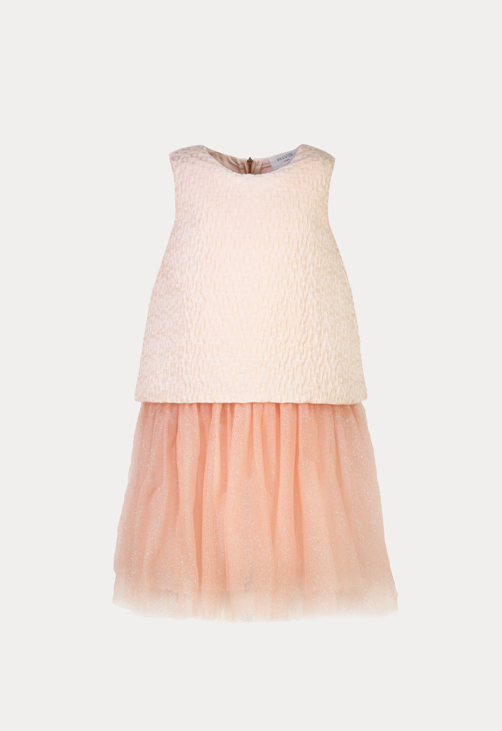 Solid Textured Glittery Tulle Layer Sleeveless Dress
