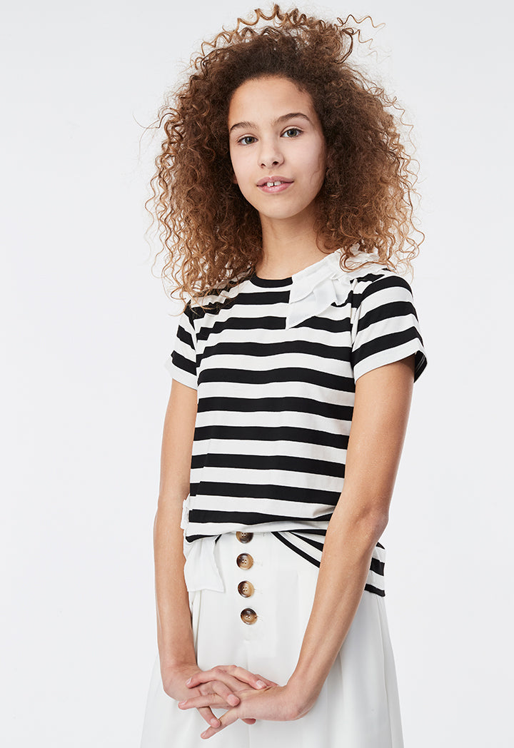 Ruffled Trim Striped T-Shirt