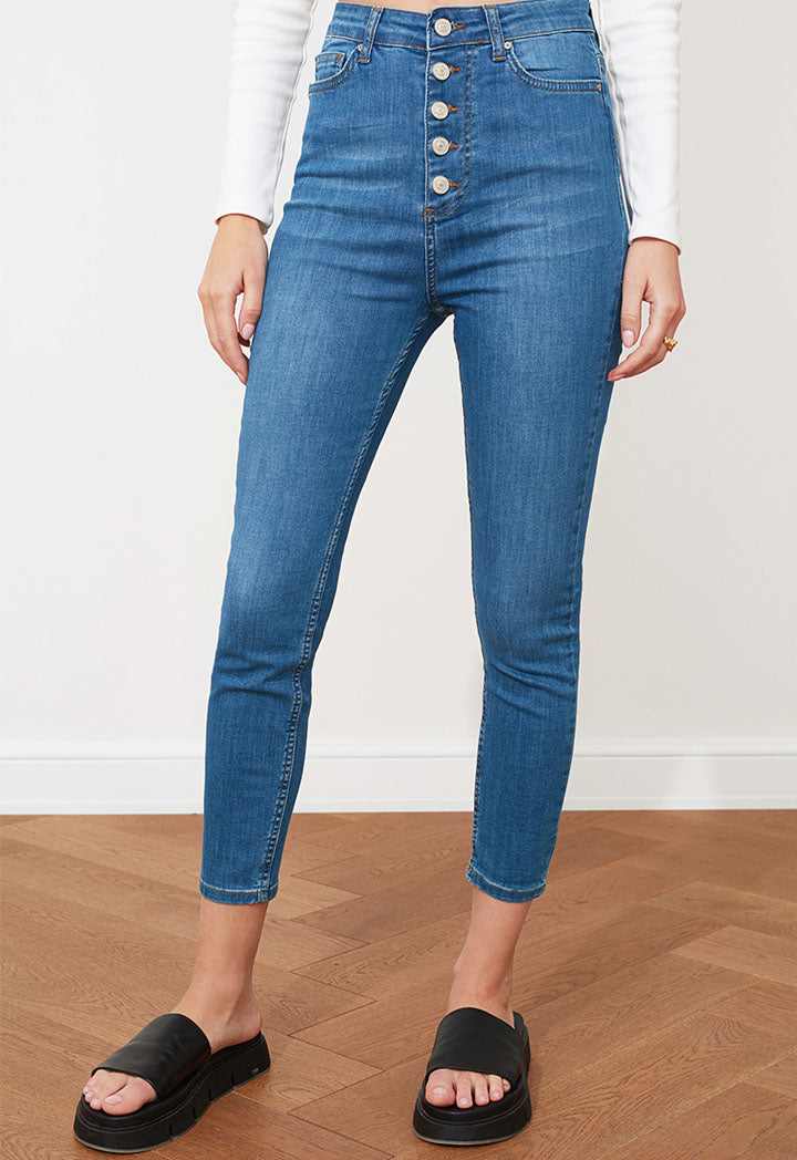 Button Detail High Waist Skinny Jeans