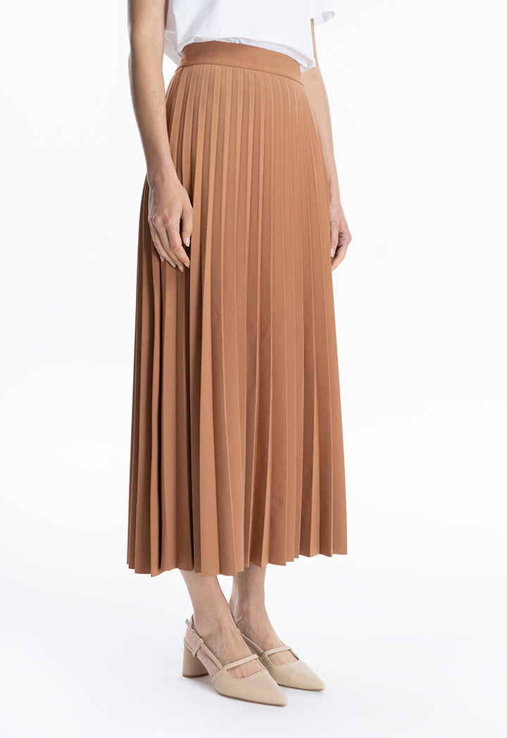 Solid Pleated Wide Skirt