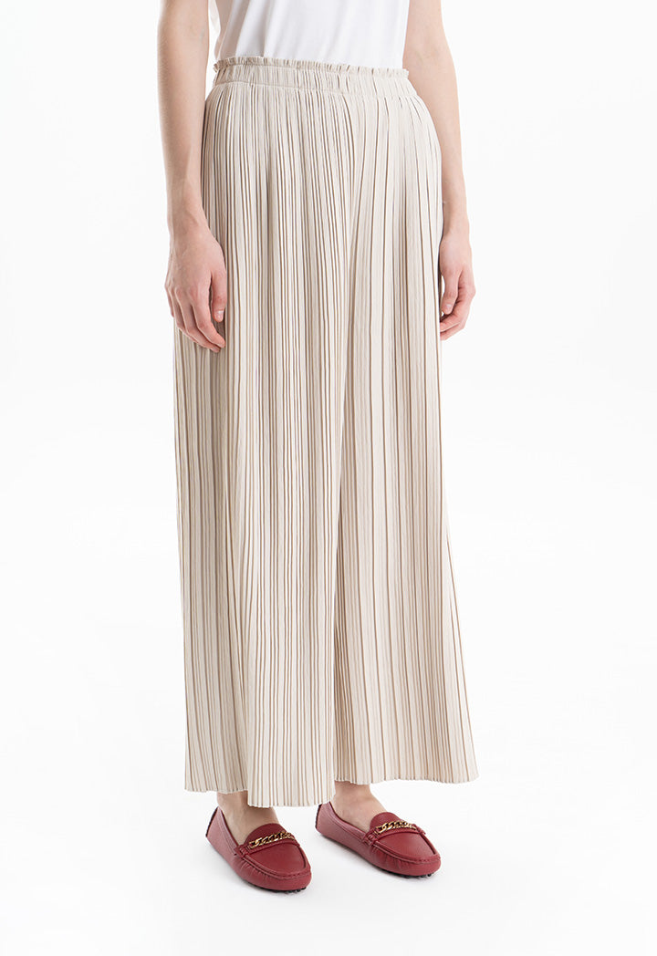 Pleated Wide Leg Solid Trouser