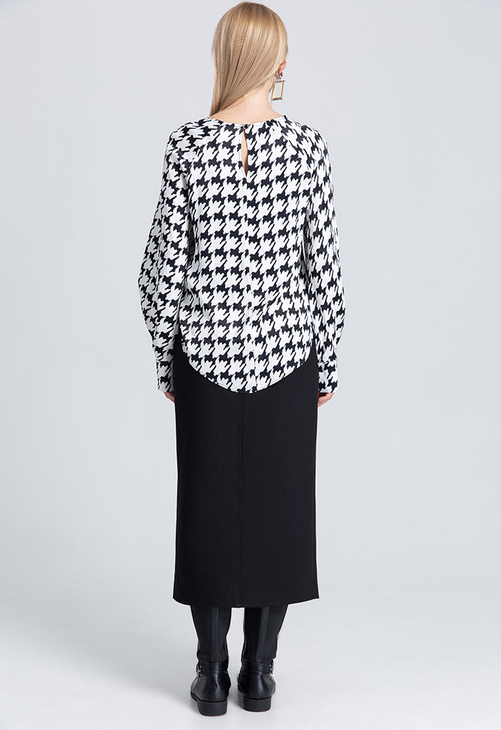 Print Houndstooth Blouse