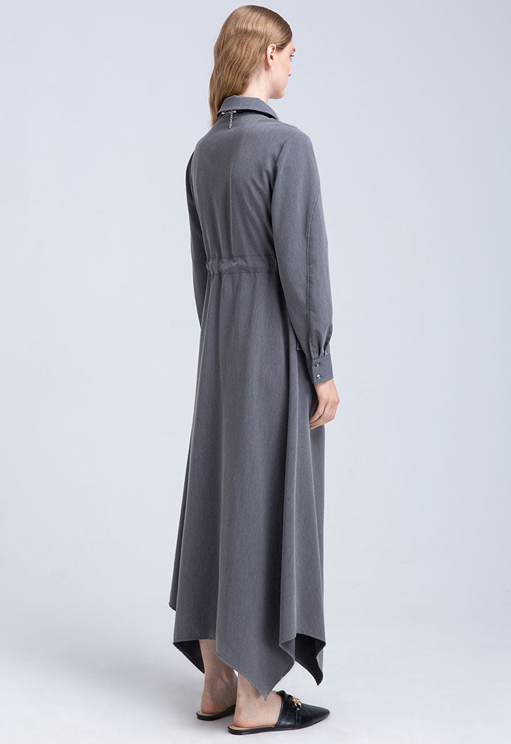 Wide Drawstring Maxi Shirt Dress