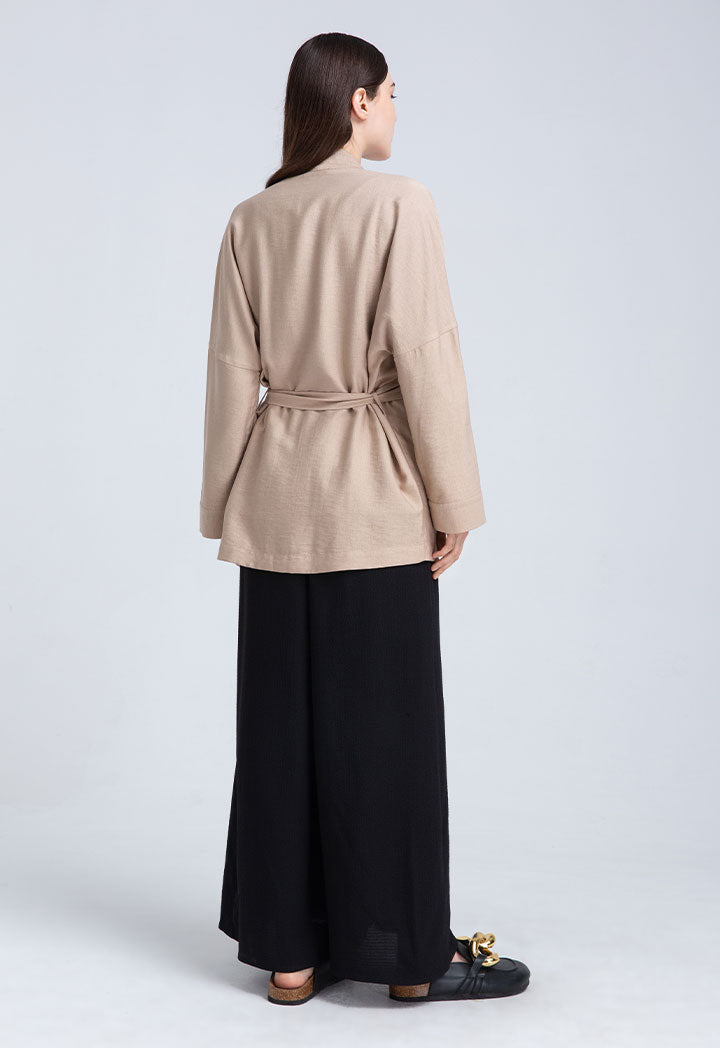Solid Linen Belted Outerwear