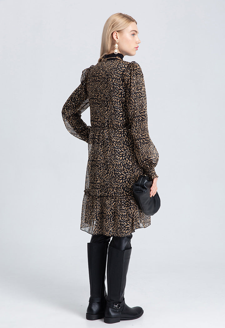 Printed Foil Ruffled Dress