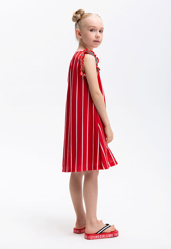Mickey Mouse Striped Mesh Ruffle Rib Dress  ZAY