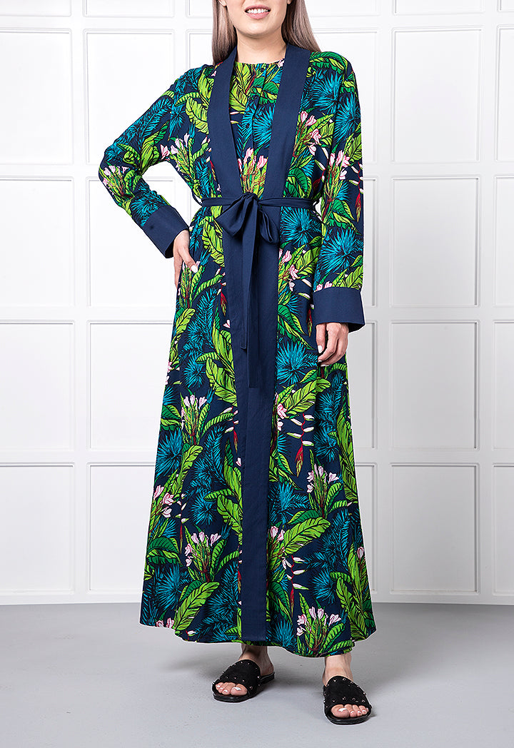 Tropical Print Maxi Kimono