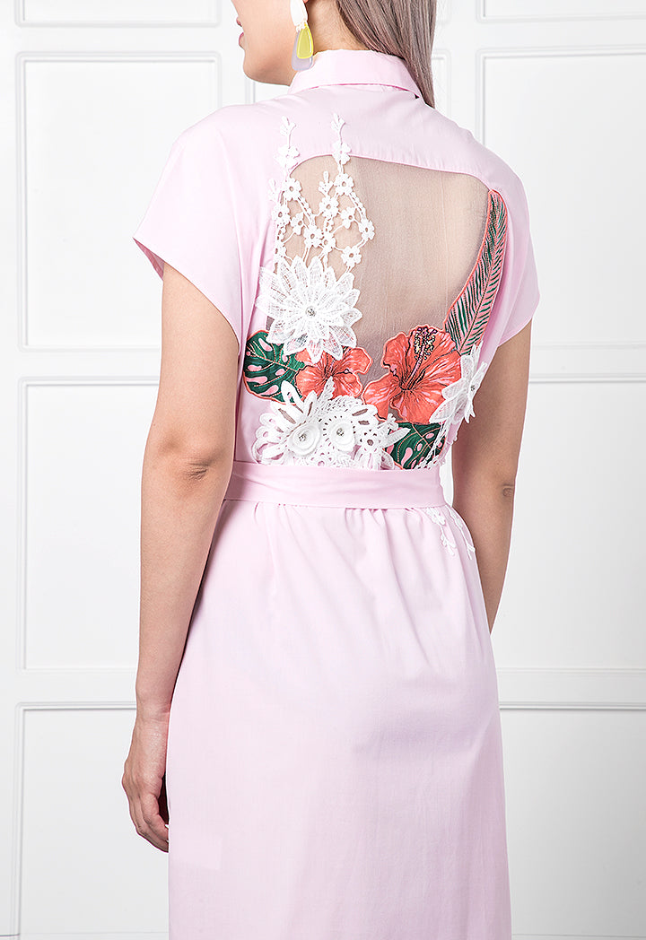 Back Organza Embroidered Midi Dress