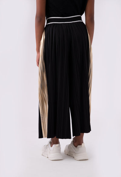 Stripe Elastic Waistband Pleated Culottes