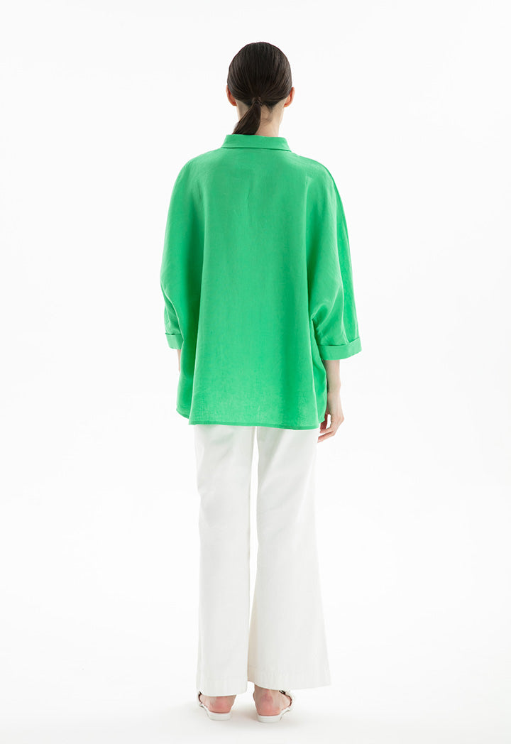 Collared Concealed Buttons Oversized Shirt