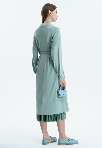 Solid Shirt Jersey Dress With Belt