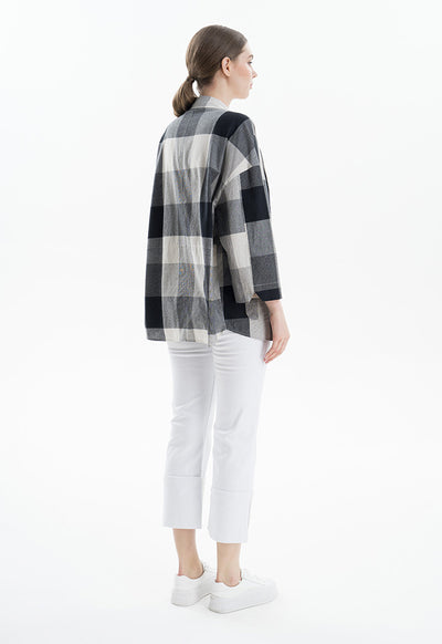 Checked Oversized Blazer Buttoned Cotton Shirt