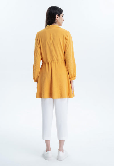 Solid Tunic Blouse With Drawstring Closure