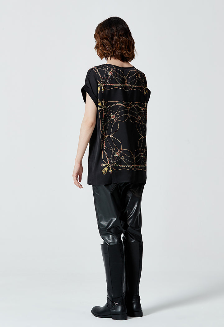 Printed Batwing Sleeve Top