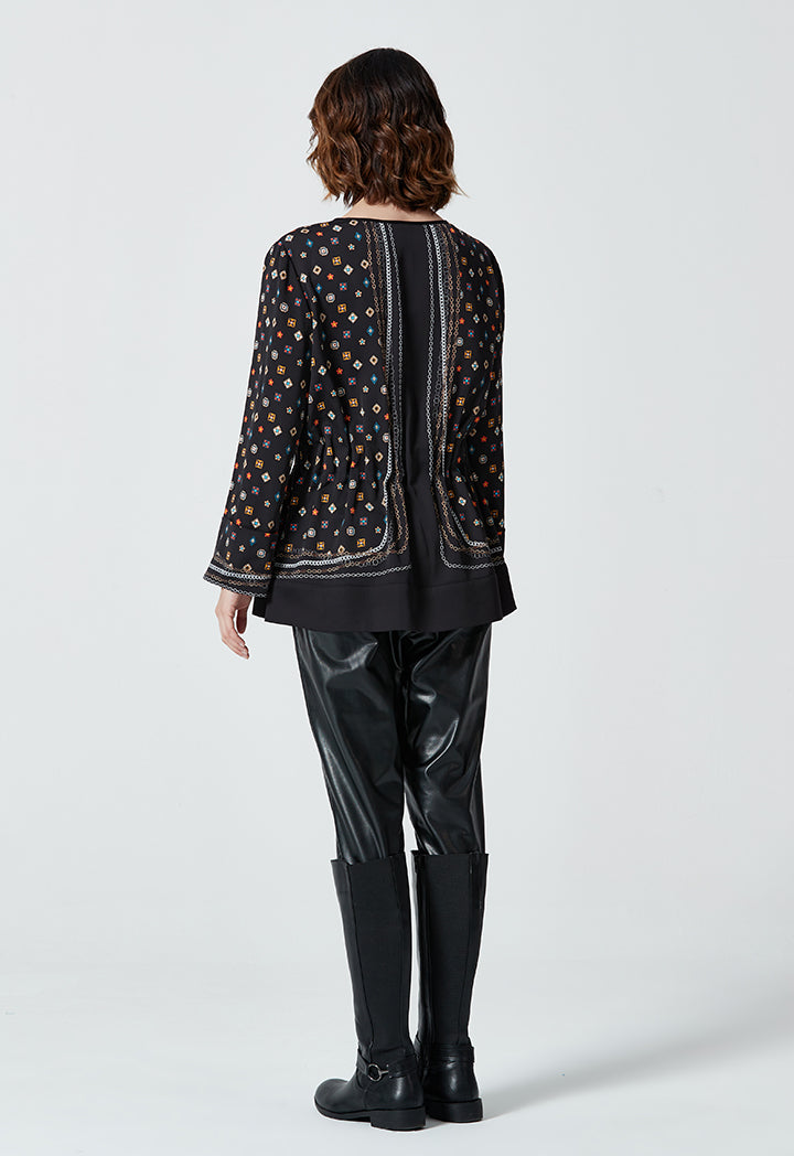 All Over Printed Elastic Waist Blouse