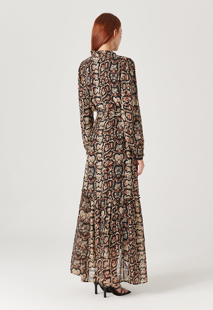 Multicolored All Over Snake Printed Long Dress