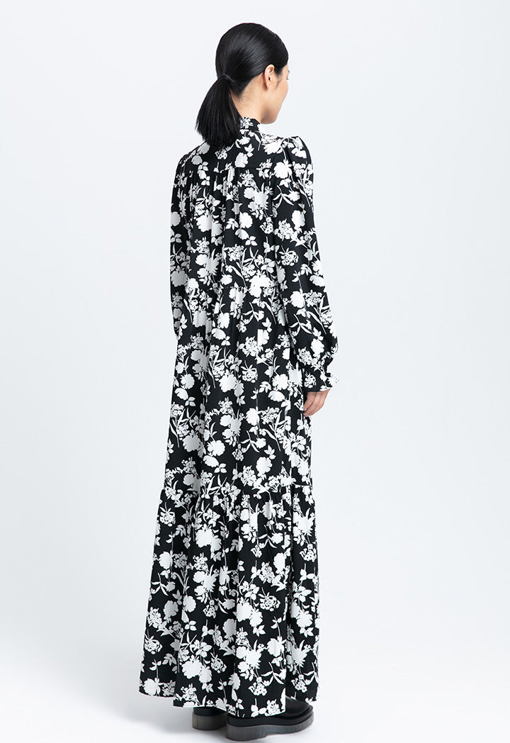 Contrast Flower Printed Long Maxi Dress