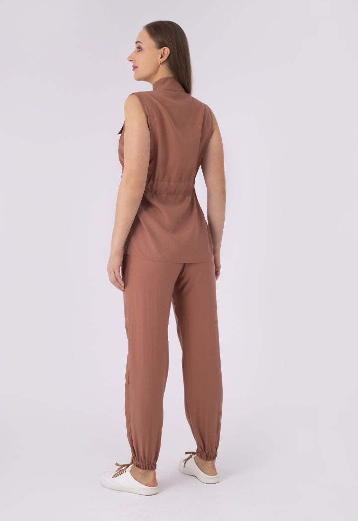 Drawstring Jacket And Pant Solid Combo