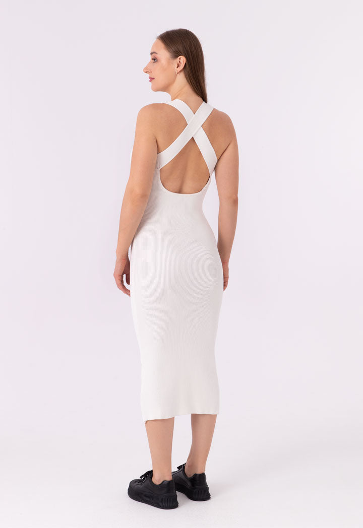 Cross Ribbed Long Basic Sleeveless Dress