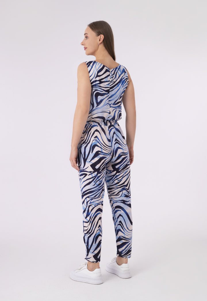 Long Printed Jumpsuit With Waist Drawstring