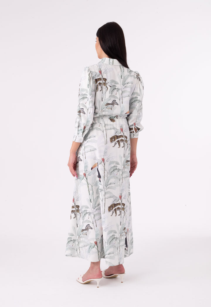 Tropical Printed Flared Maxi Dress