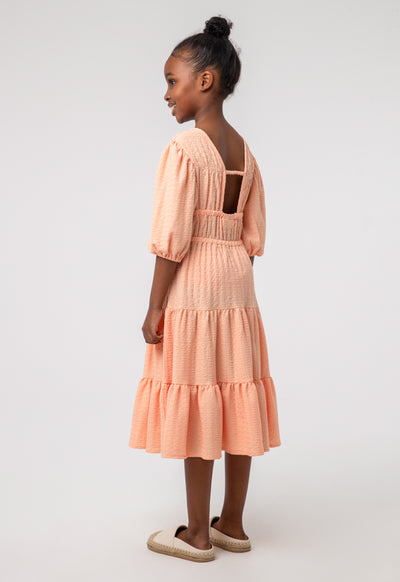 Solid Textured Tiered Elasticated Dress