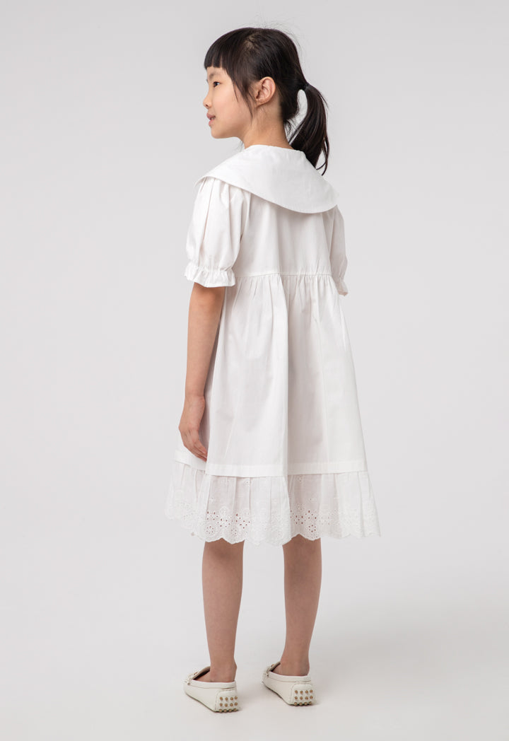 Solid Embroider Puff Scallop Dress