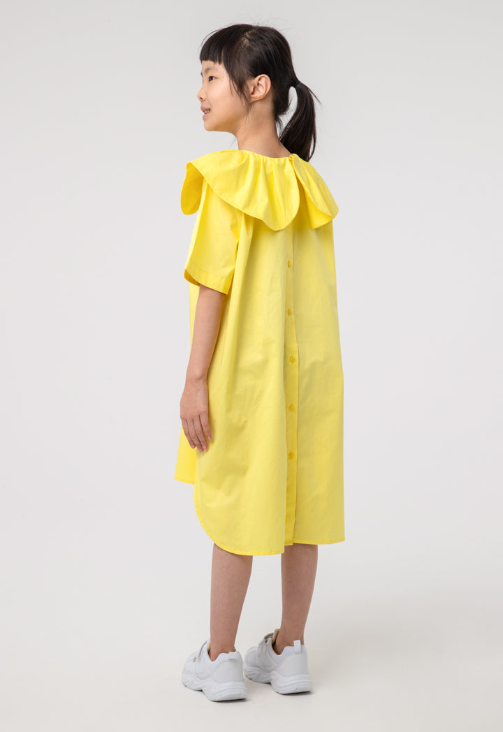 Solid Pleated Baby Collar High-Low Dress
