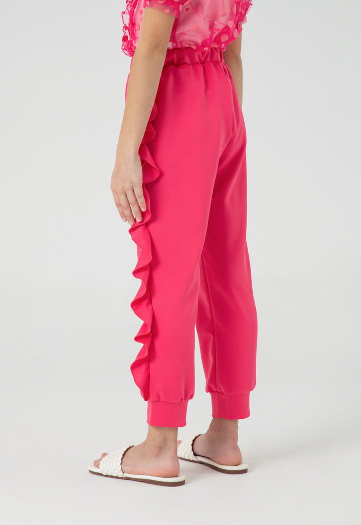 Plain High Rise Side Ruffle Cuff Neoprene Pants